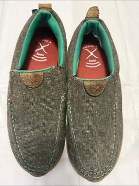 Twisted X Gray Canvas Slip-On Loafers with Teal Lining